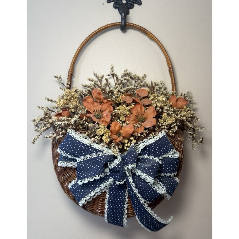 Decorative Woven Wicker Basket Wall Hanging Dried Flowers Cottagecore Grandma